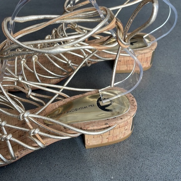 The Wishbone collection gold strappy goddess wrap around sandals - Picture 4 of 9